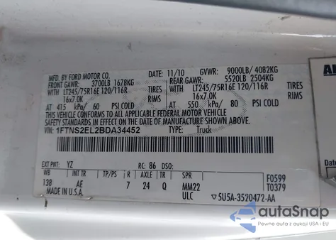 2011 Ford Econoline Commercial из США, поврежденный, VIN 1FTNS2EL2BDA34452